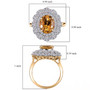 oval heliodor and lab diamond halo ring with size reference in yellow gold