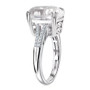 side view of white topaz oval concave cut ring in rhodium over sterling silver