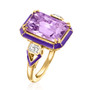 angled view of amethyst and emerald cut white topaz purple enamel ring in 18k yellow gold over sterling silver