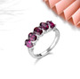 side view of rhodolite garnet ring in rhodium over 925 sterling silver