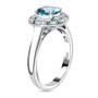 side view of santa maria aquamarine paraiba and diamond double halo ring in 950 platinum