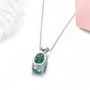 back view of green fluorite oval pendant necklace in rhodium over sterling silver