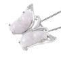 angled view of white jade and white zircon carved butterfly pendant necklace in rhodium over sterling silver