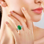 green jade and chrome diopside euro shank ring in rhodium over sterling silver worn on a hand