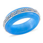 front view of blue jade band ring in rhodium over sterling silver