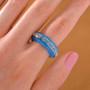 blue jade band ring in rhodium over sterling silver worn on a hand