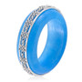 side view of blue jade band ring in rhodium over sterling silver