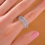 white jade band ring in rhodium over sterling silver worn on a hand