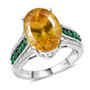 front view of yellow apatite oval emerald and moissanite ring in rhodium over sterling silver