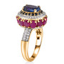 side view of kyanite multi gemstone halo ring in 18k yellow gold over sterling silver