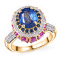 front view of kyanite multi gemstone halo ring in 18k yellow gold over sterling silver