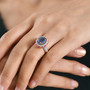 kyanite multi gemstone halo ring in 18k yellow gold over sterling silver worn on a hand