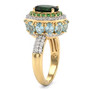 side view of chrome diopside multi gemstone halo ring in 18k yellow gold over sterling silver