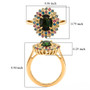 green sapphire and multi color lab diamond oval double halo ring in 14k yellow gold shown for size comparison
