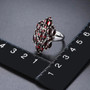 black garnet cluster ring in rhodium over 925 sterling silver