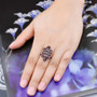 black garnet cluster ring in rhodium over 925 sterling silver