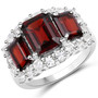 garnet and white topaz trilogy halo ring in rhodium over sterling silver