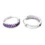 side view of amethyst hoop earrings in rhodium over sterling silver