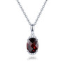 garnet and diamond half halo 14k white gold pendant necklace front
