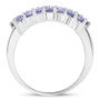 side view of tanzanite cluster ring in rhodium over sterling silver