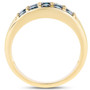 side view of blue diamond cluster ring in 10k gold