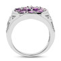 side view of amethyst gemstone ring in rhodium over sterling silver