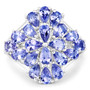front view of tanzanite gemstone ring in rhodium over sterling silver