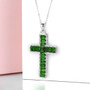 close up of chrome diopside cross pendant necklace in rhodium over sterling silver