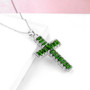 full view of chrome diopside cross pendant necklace in rhodium over sterling silver