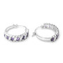 side view of amethyst and white topaz hoop earrings in rhodium over sterling silver