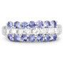 front view of tanzanite and white topaz cluster ring in rhodium over sterling silver