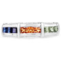 front view of multi sapphire band ring in rhodium over sterling silver