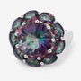 full view of mystic quartz cluster halo ring in rhodium over sterling silver