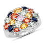 multi color sapphire and diamond ring in rhodium over sterling silver