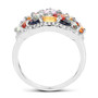 side view of multi color sapphire and diamond ring in rhodium over sterling silver