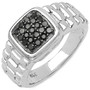 black diamond cluster gents ring in rhodium over sterling silver