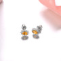full view of spessartine garnet and white zircon oval halo studs in rhodium over sterling silver