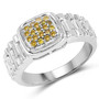 yellow diamond (ir) cluster gents ring in rhodium over sterling silver