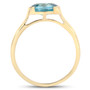 side view of blue zircon solitaire ring in 18k yellow gold over sterling silver