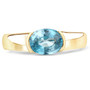 front view of blue zircon solitaire ring in 18k yellow gold over sterling silver
