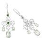side view of prasiolite and chrome diopside earrings in rhodium over sterling silver