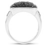 side view of black diamond cluster ring in rhodium over sterling silver