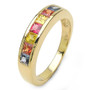 side view of blue sapphire blue gemstone ring in 18k yellow gold over sterling silver