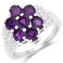 amethyst and white topaz cluster ring in rhodium over sterling silver