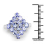 tanzanite cluster ring in rhodium over sterling silver shown for size comparison