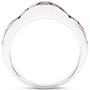 side view of garnet band ring in rhodium over sterling silver