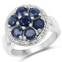 blue sapphire cluster ring in rhodium over sterling silver