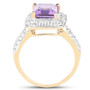 side view of amethyst and white topaz halo ring in 18k yellow gold vermeil over sterling silver
