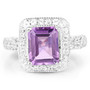 front view of amethyst and white topaz halo ring in 18k yellow gold vermeil over sterling silver