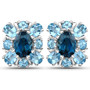 london blue topaz and swiss blue topaz stud earrings in rhodium over sterling silver